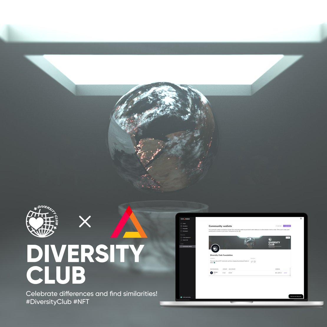 Diversity Club x <a href="/getchangehq/">Change</a> 💝

50% of our Royalties will go to a Charity Wallet managed by Change. Enter the DiversityDAO to decide where the money should go!

Mint a Diversity Club NFT on the 10th of October!
