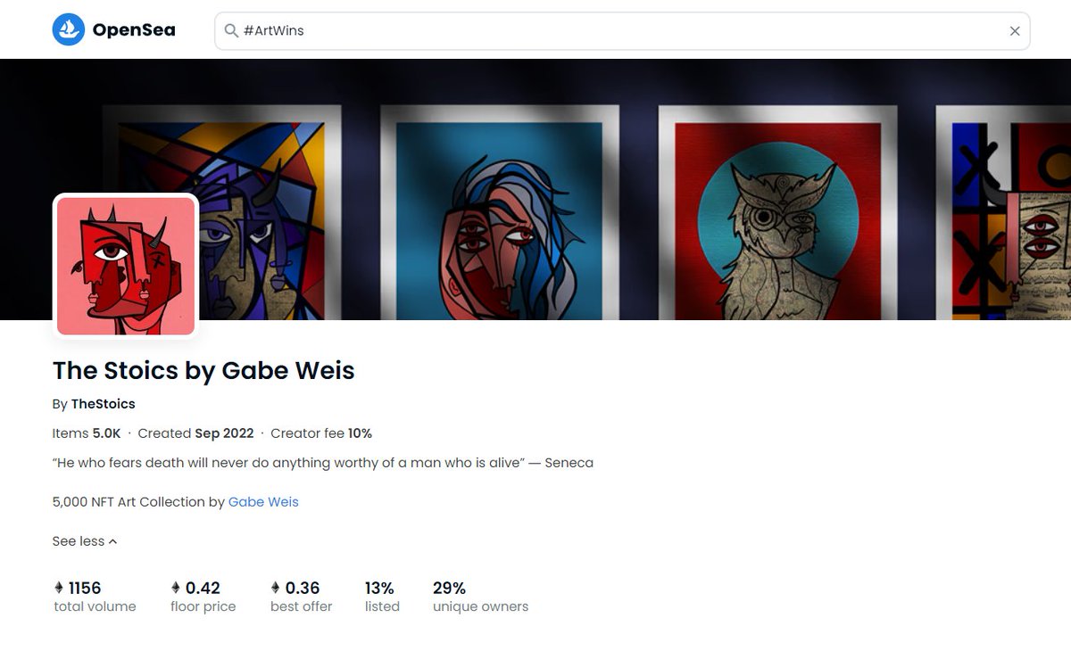 In just 28 days, The Stoics reached 1,150Ξ secondary volume and 0.42Ξ floor 🗿🔥

This October, <a href="/GabrielJWeis/">Gabe Weis</a> has many Tricks up his sleeve, and even more Treats for Holders (especially Caterpillars) 🦋👀👀👀

OpenSea: opensea.io/collection/the… 🚀

#TheStoics #NFTCommunity #ArtWins