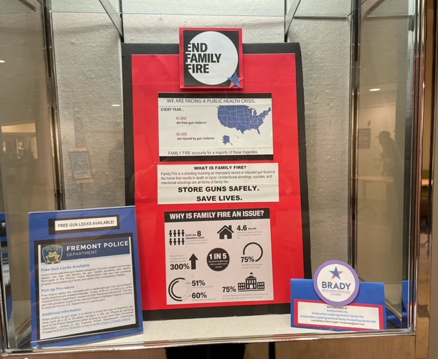 Thank you to the Fremont Main Library for spreading the word about safe firearm storage! Every day, 8 kids a day are unintentionally injured or killed with an improperly stored firearm. We must inform others about the importance of #SafeStorage. #EndFamilyFire @aclib