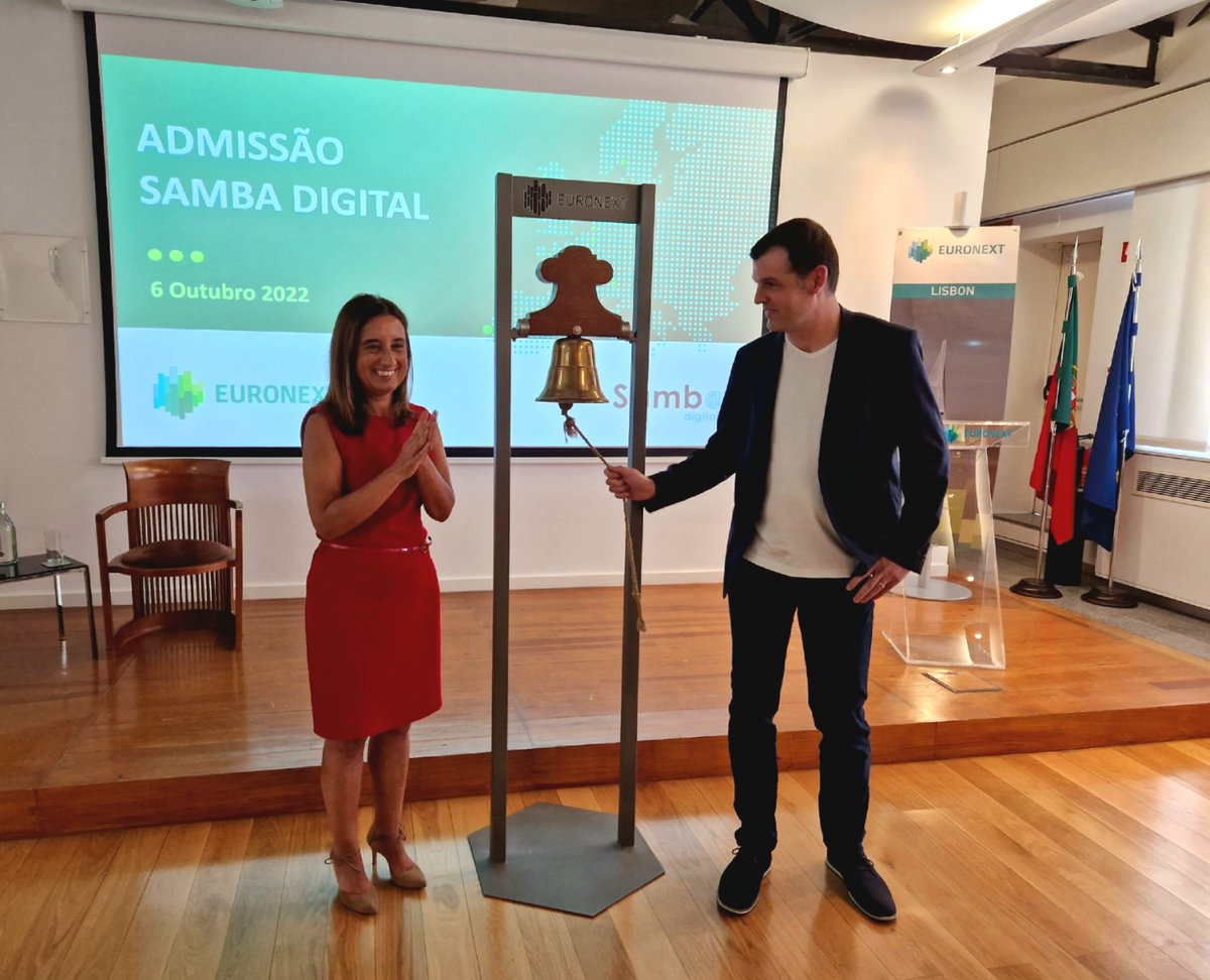 euronext's tweet photo. Welcoming @SambaAgency to our markets! 🔔
This morning Samba Digital, an international marketing agency working in the sport and entertainment sector, founded in the USA, with the majority of its business in Brasil, was admitted to @Euronext Access Lisbon.

Congratulations! https://t.co/26QX8WxT19