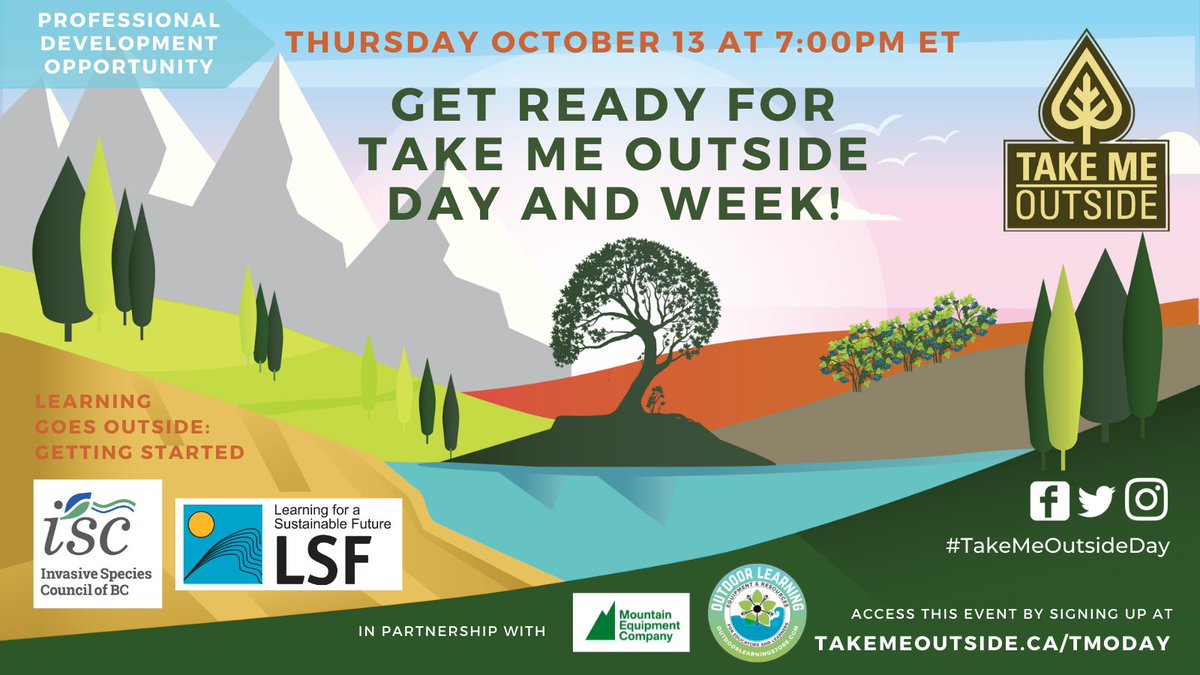 Teachers! TMO ❤️'s you! We see you! We know the value and joy you infuse into each childs day through the learning you facilitate. Now let us facilitate some activities for you! 

Join us on Thurs Oct 13th w/ <a href="/LSF_LST/">LSF/LST</a> &amp; <a href="/ISCBC/">Invasive Species BC</a> for a pre #TMODAY session! 

takemeoutside.ca/tmoday/