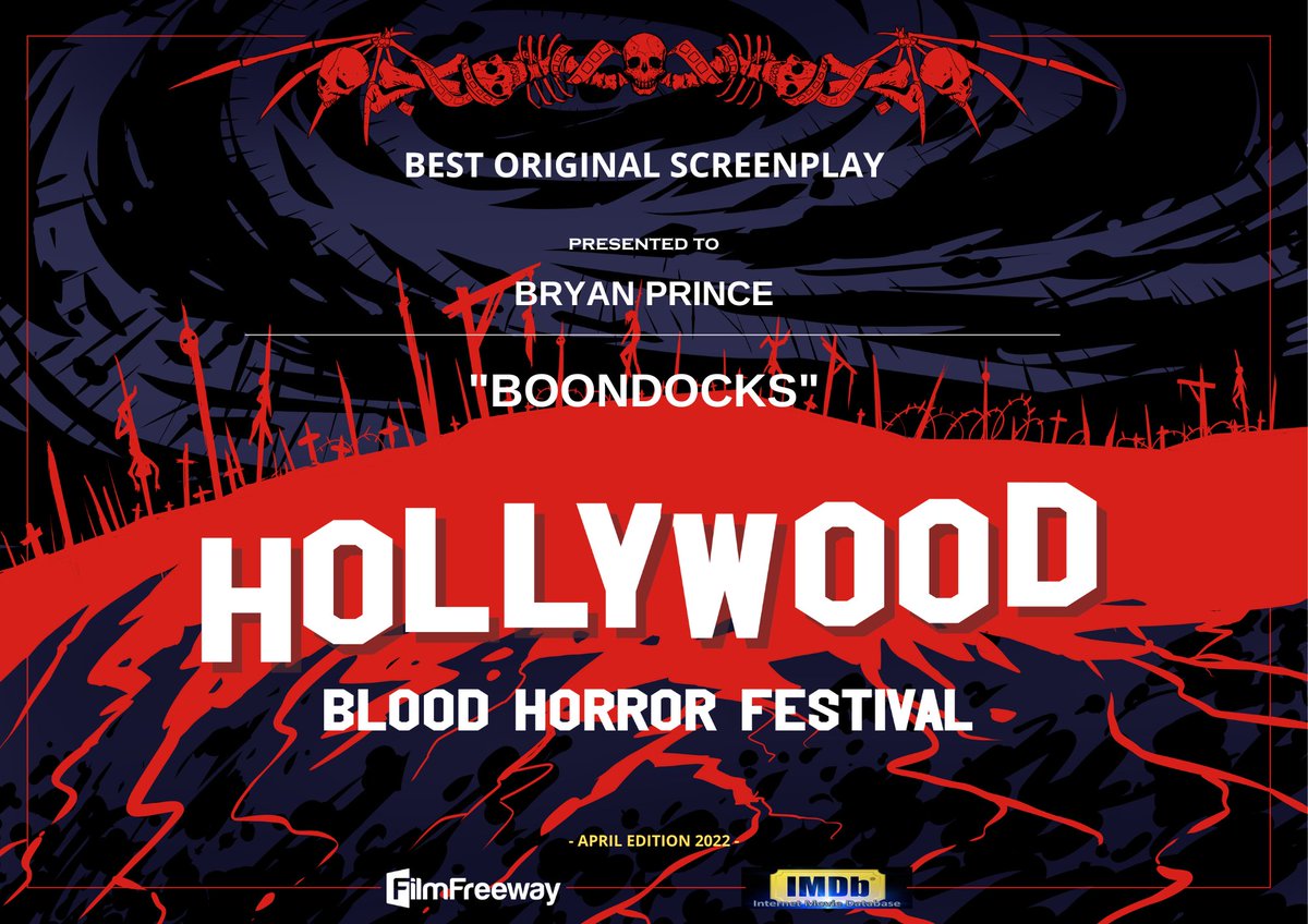 ClownPrinceB's tweet photo. It's Official! My creature feature script was named Best Original Screenplay in the Hollywood Blood Horror Festival!
.
#screenwriter #screenwriting #horrorscreenplay #horrorscript #screenplaycompetition #screenplaycontest @bloodhollywood https://t.co/CDI2QJJWYP