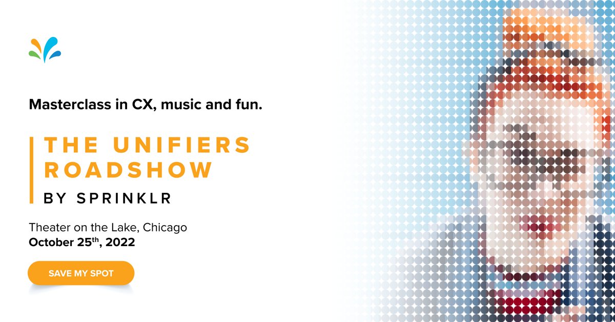 TshapeScott's tweet photo. Calling CX leaders in Chicago to jam together at The Unifiers Roadshow - a one-of-a-kind, complimentary, half-day experience you can't miss from @Sprinklr! Save your spot 🎟 https://t.co/Wh7dG7KUcs https://t.co/sUUwoxYF6G