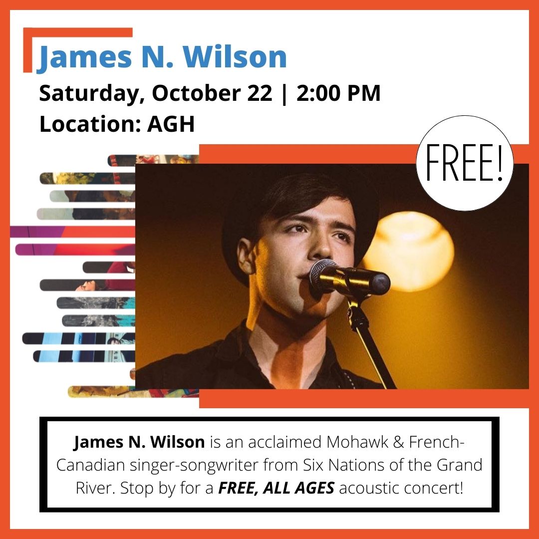 We'd like to personally welcome you to one of our free #AGHFest pop-up concerts! 🎶 Stop by on October 22 at 2pm to watch Mohawk singer-songwriter <a href="/jamesmusic836/">James N. Wilson</a> perform at #theAGH !

You don't need to register for this concert, just come on by! 🎤