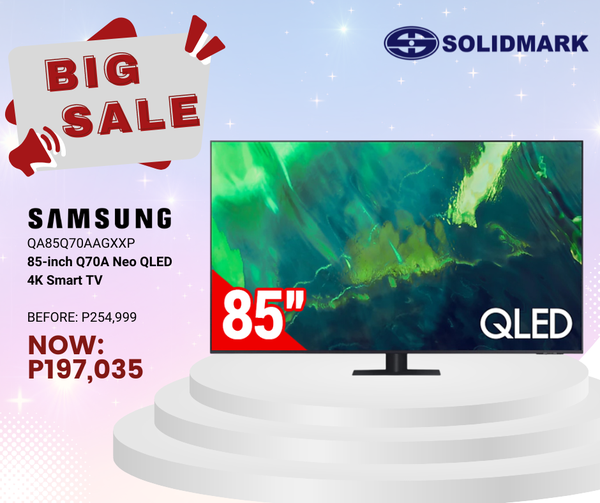 SolidmarkPH's tweet photo. Want an immersive cinematic set-up at home? Get this 85" QLED 4K Q70A Smart TV for only P197,035! Save as much as P50,000 🤯

Grab yours and complete your home theater system today. Limited-time offer!

Available at our Solidmark Limketkai branch only. https://t.co/C3yYBf7htl
