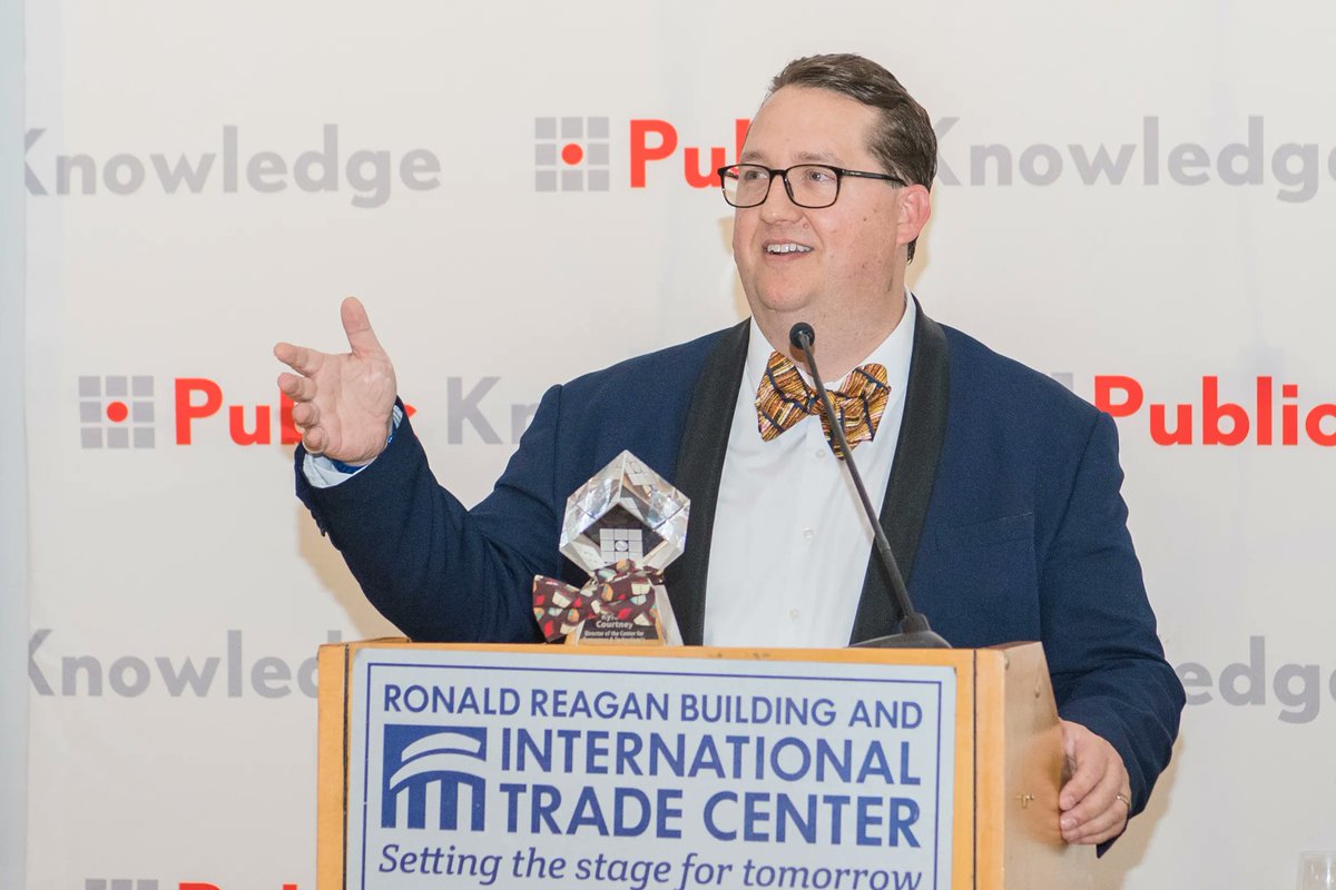 HarvardLibrary's tweet photo. Our copyright advisor @KyleKCourtney received an IP3 Award from @publicknowledge last week! He was given the 2022 Intellectual Property Award for his work to build understanding of copyright law at Harvard, including through the @Copyright4libs program. Congratulations, Kyle! https://t.co/uGUu0rcOyM