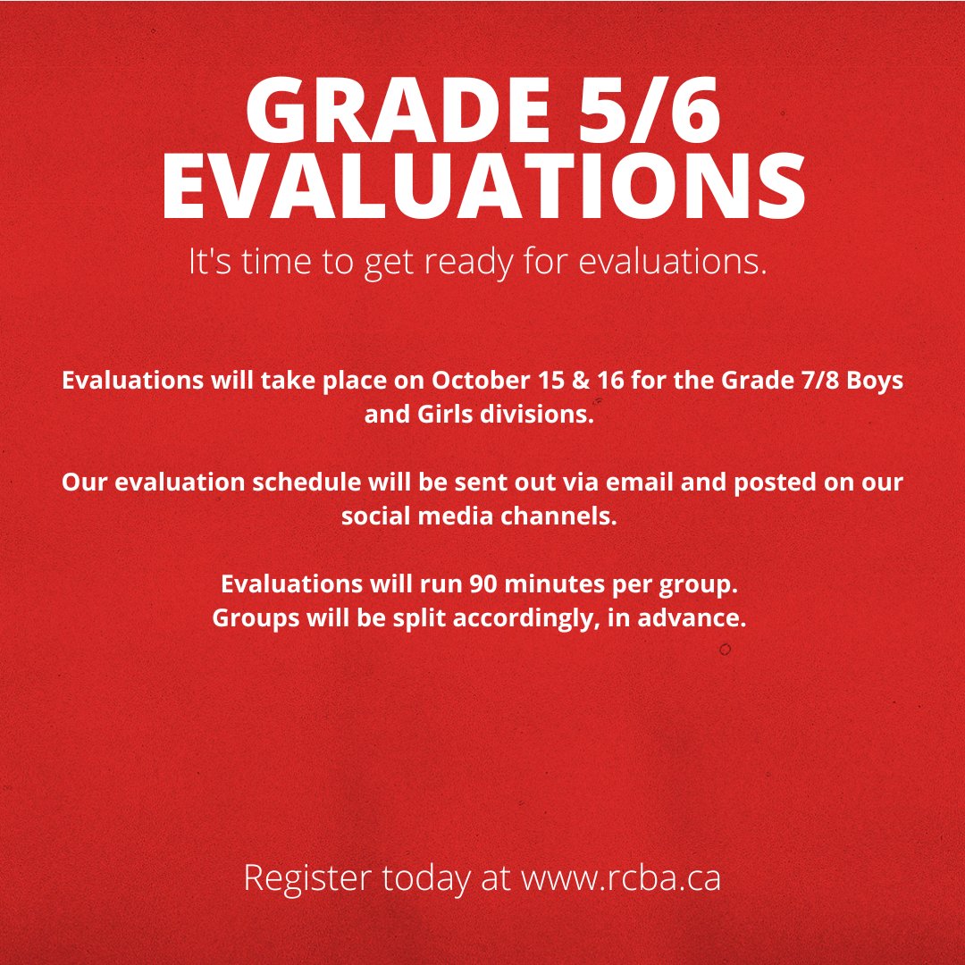 RCBAHoops's tweet image. Evaluations Update 👇👇⁠
⁠
Evaluations will take place on October 15 &amp;amp; 16 for the Grade 5/6 Boys and Girls divisions. ⁠
⁠