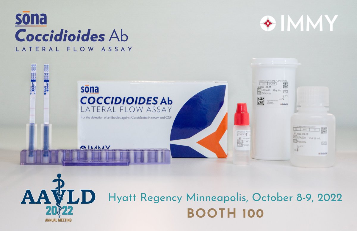 IMMYdiagnostics's tweet photo. IMMY is exhibiting at the American Association of Applied Veterinary Laboratory Diagnostics annual meeting in Minneapolis this weekend. If you're at #AAVLD, visit booth 100 to learn more about IMMY's affordable, rapid #fungal #diagnostics including our #coccidioides LFA. https://t.co/ru9hNdfYkU