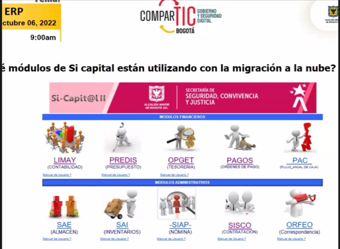 ConsejeriaTIC's tweet photo. Jairo Bohórquez de @SeguridadBOG explicó que el #ERP, es un software que las organizaciones utilizan para gestionar las actividades empresariales diarias, como:
✅Contabilidad
✅Gestión de proyectos
✅Gestión de riesgos
✅Aprovisionamiento, entre otros. #ComparTIC https://t.co/dB5hSMA9gC