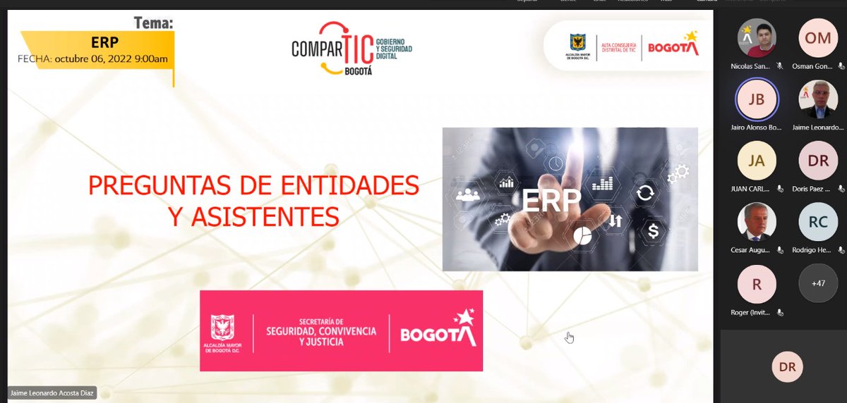ConsejeriaTIC's tweet photo. Jairo Bohórquez de @SeguridadBOG explicó que el #ERP, es un software que las organizaciones utilizan para gestionar las actividades empresariales diarias, como:
✅Contabilidad
✅Gestión de proyectos
✅Gestión de riesgos
✅Aprovisionamiento, entre otros. #ComparTIC https://t.co/dB5hSMA9gC