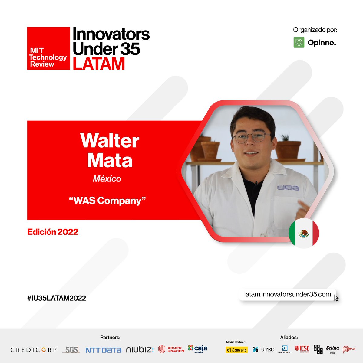Innovadores35's tweet photo. Él es Walter Mata @WalterMataMtz, INVENTOR de México 🇲🇽, quien reutiliza residuos para usarlos como materiales de construcción y disminuir los impactos ambientales de la industria ➡️ https://t.co/z8lQ2Bw2IZ 

#GANADORIU35LATAM2022 🏆
Crea, inventa, innova. ¡Sé un motor de cambio! https://t.co/QOMKnLpbiX