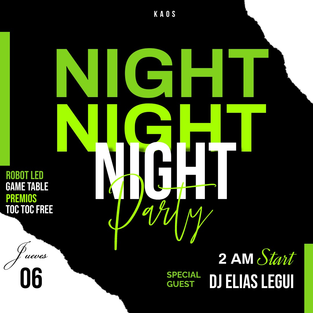 HOY!!! NIGHT PARTY EN KAOS🙌💃
REBAJAS TODA LA NOCHE 🤯🤯
2 JARRAS DE VODKA X $1600
2 JARRAS DE FERNTE X $1500

ROBOT LED - GAME TABLE - TOC TOC FREE - PREMIOS TODA LA NOCHE Y MUCHO MÁS 💥🍻

#LABANDADEMRSKAOSTEESPERA 💃