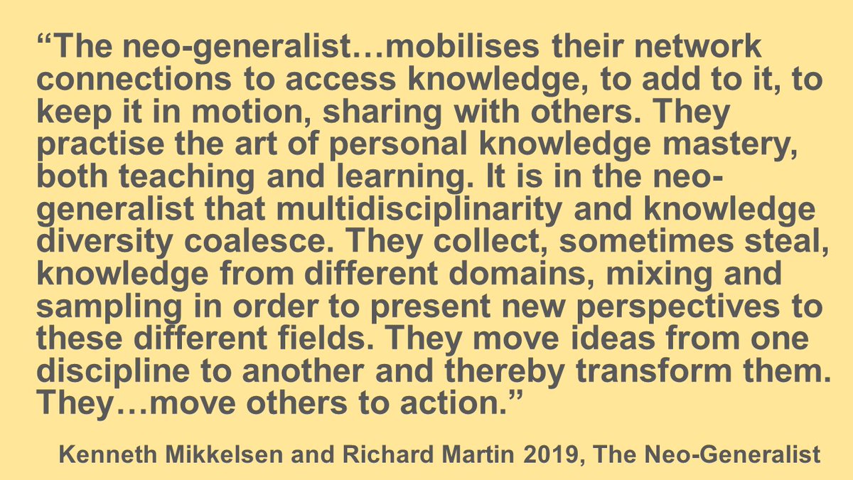 StephenMayVet's tweet photo. I keep returning to @KenHMikkelsen & Richard Martin's concept of the #Neogeneralist, who oscillates between the big picture & diving deep, or networking with others to draw in #expertise as required. So important for progress when facing #complexity @DrSharonVarney #ReflectionFTD https://t.co/VG9BdtqX7w