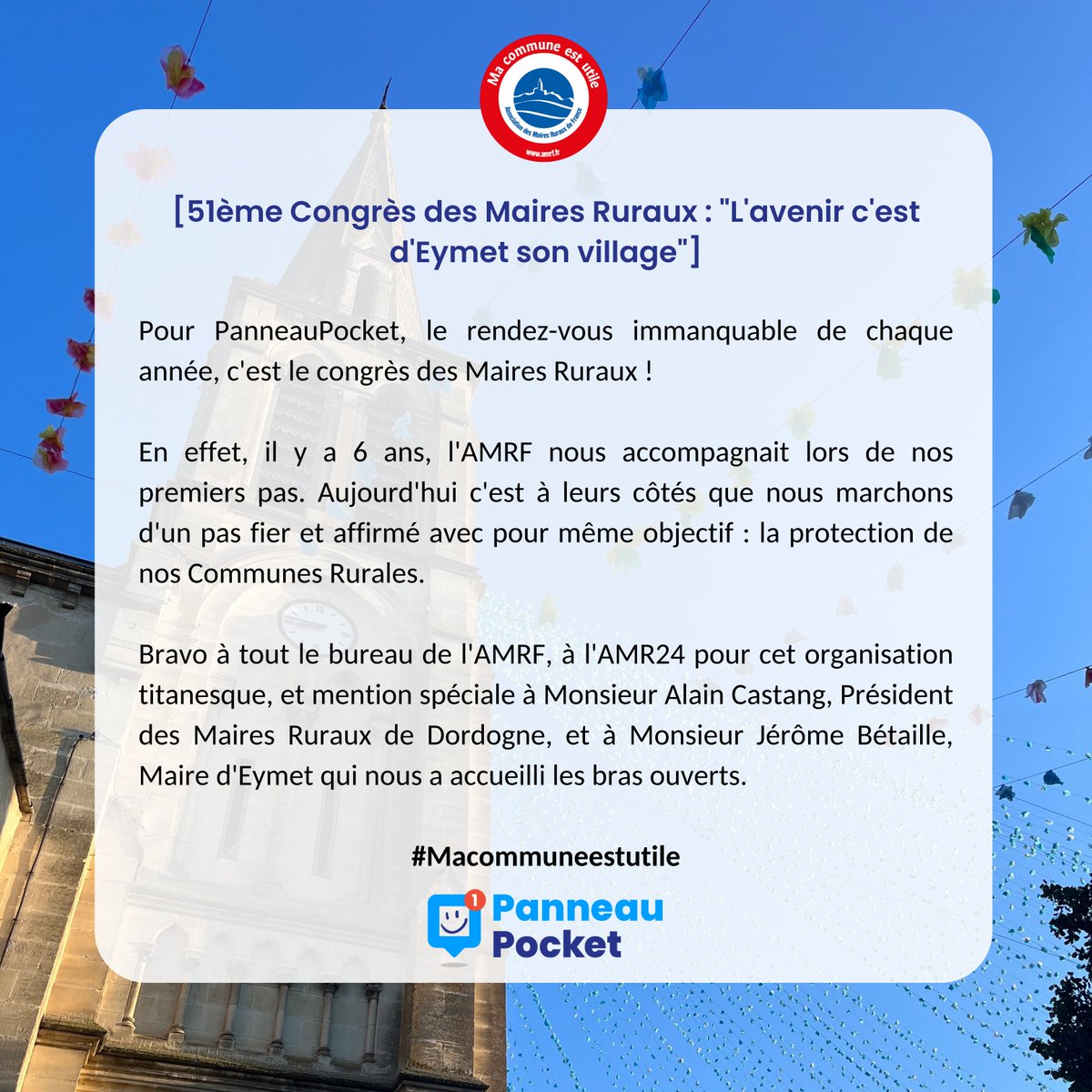 PanneauPocket's tweet photo. [51ème Congrès de l'AMRF]

Merci à @FaureDominique pour ses encouragements sur notre appli qui complète parfaitement les sites @campagnol_fr pour offrir aux communes rurales françaises des outils numériques adaptés aux acteurs des territoires et à leurs populations! https://t.co/ZlUmlFgRA9