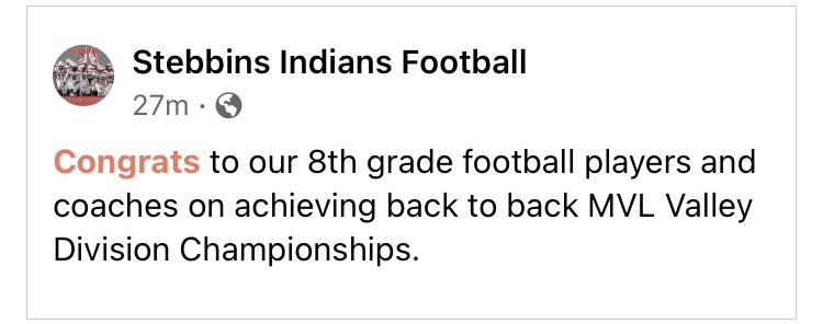 _stebbinsfb's tweet photo. Way to go Mad River Middle! #FutureIsBright #MightyIndians https://t.co/JiIOVIXPCm