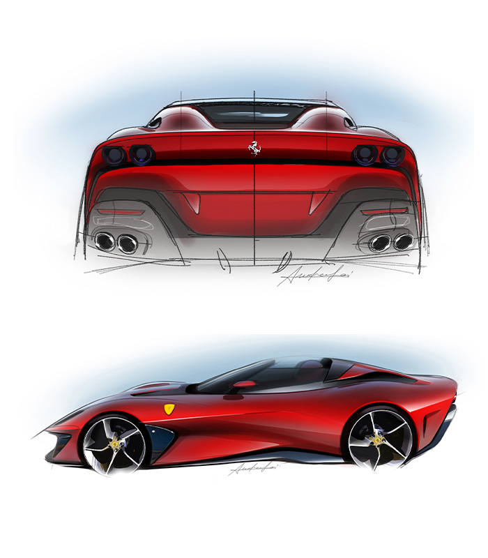Ferrari's tweet image. A peek at the process behind the making of the #FerrariSP51. 
The thoroughbred roadster and latest addition to the #FerrariOneOff programme was designed around its owner's requirements by the Flavio Manzoni-headed Ferrari Styling Centre. 
#Ferrari
