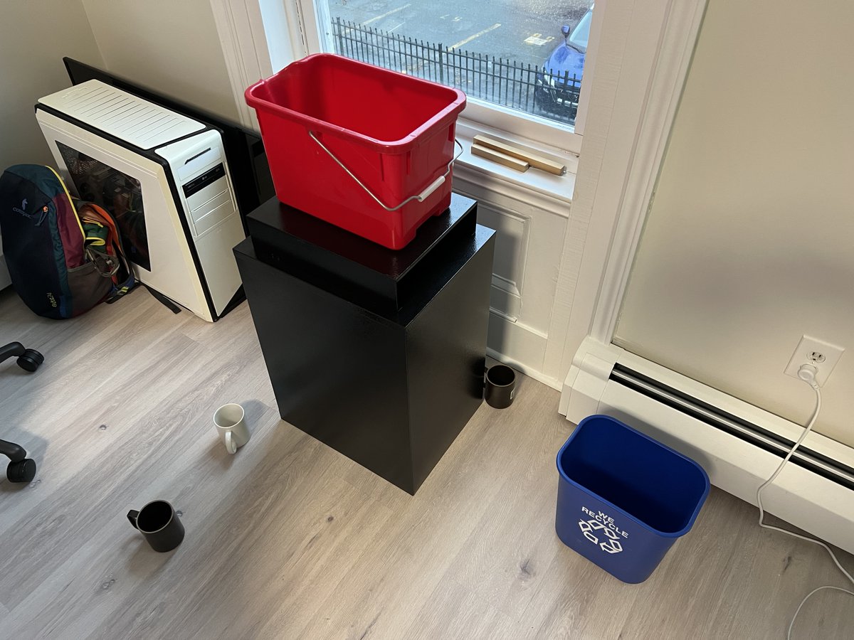 pauldoerwald's tweet photo. It's raining at the @clockkcom office and the roofers come tomorrow. 😭 https://t.co/shDDaeVWzx