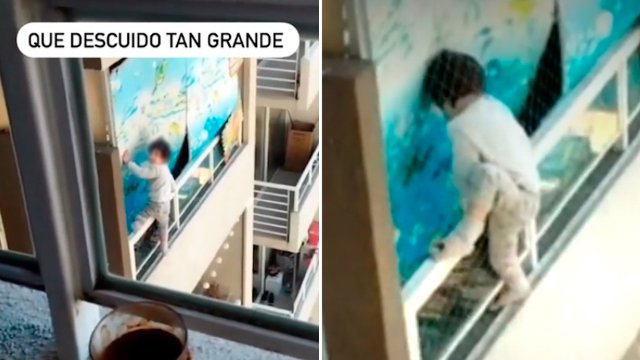 Cooperativa's tweet photo. [Video] Captan a niño caminando por baranda del piso 21 de un edificio en Estación Central: Investigan una supuesta guardería clandestina #CooperativaContigo https://t.co/NxgWXcRqpM https://t.co/qeVPAWzItu