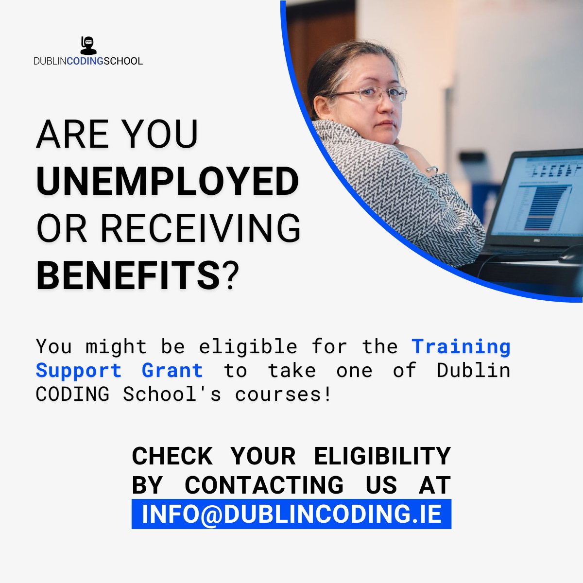 DublinCoding's tweet photo. Are you unemployed or receiving government financial benefits? At @DublinCoding you might be eligible for a grant! 🤩
Check your eligibility here:
➡️ https://t.co/YUKRdpx2Fc
#dublincodingschool
#grant #tech #lifechange #studyforfree #freecourse #dublinjob #remote #remotejob #job https://t.co/EDvQIVPMFO