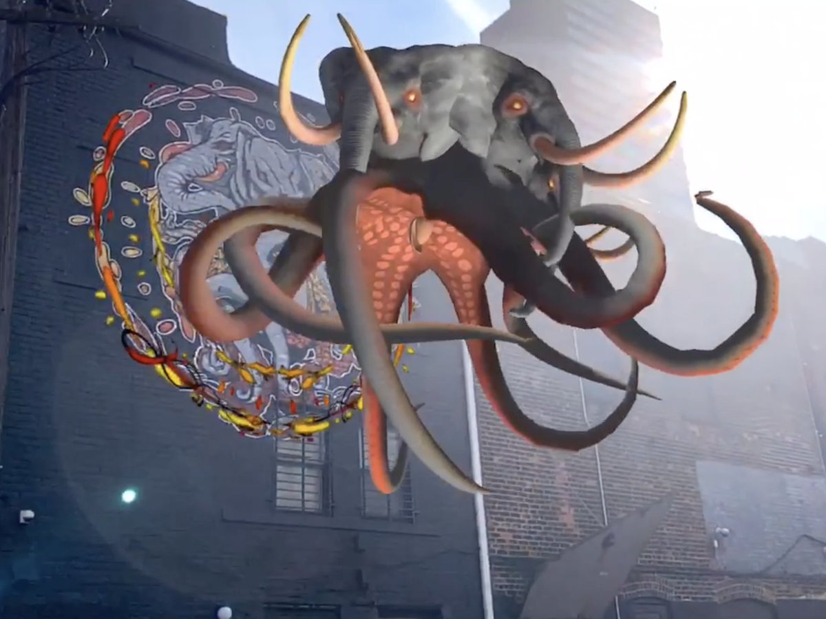 MadeWithBrandXR's tweet photo. Throwback Thursday to the first ever augmented reality (AR) mural created in the city of Detroit!

We partnered with @phybr_ and @ElephantRoomDET to bring this art to life in Summer 2018. https://t.co/ItLC4Mx6be