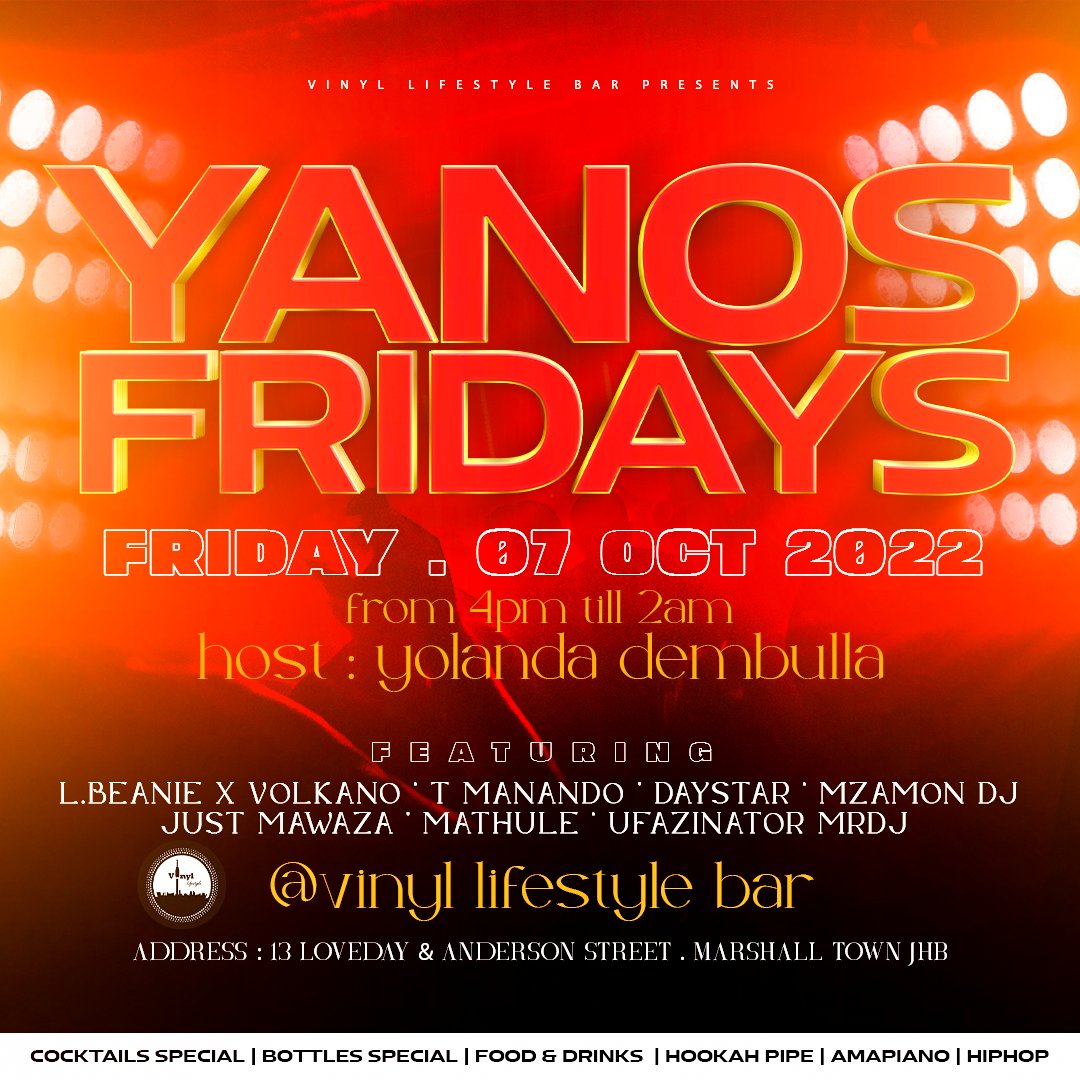 You can never go wrong on #YANOSFRIDAYS Catch the amapiano sound every Friday at the coolest bar 🎹🍺

*Buy one cocktail and get 1 free 

📍 13 Loveday &amp; Anderson Street, Marshall Town

#yanosfridays #every #friday #vinyllifestylebar #thecoolestbar #marshalltown