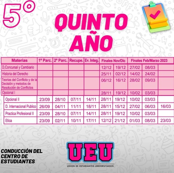 UEUDerecho's tweet photo. Fechas de finales de 4°, 5 ° y 6° de derecho!!! https://t.co/VxDPCRw3hT