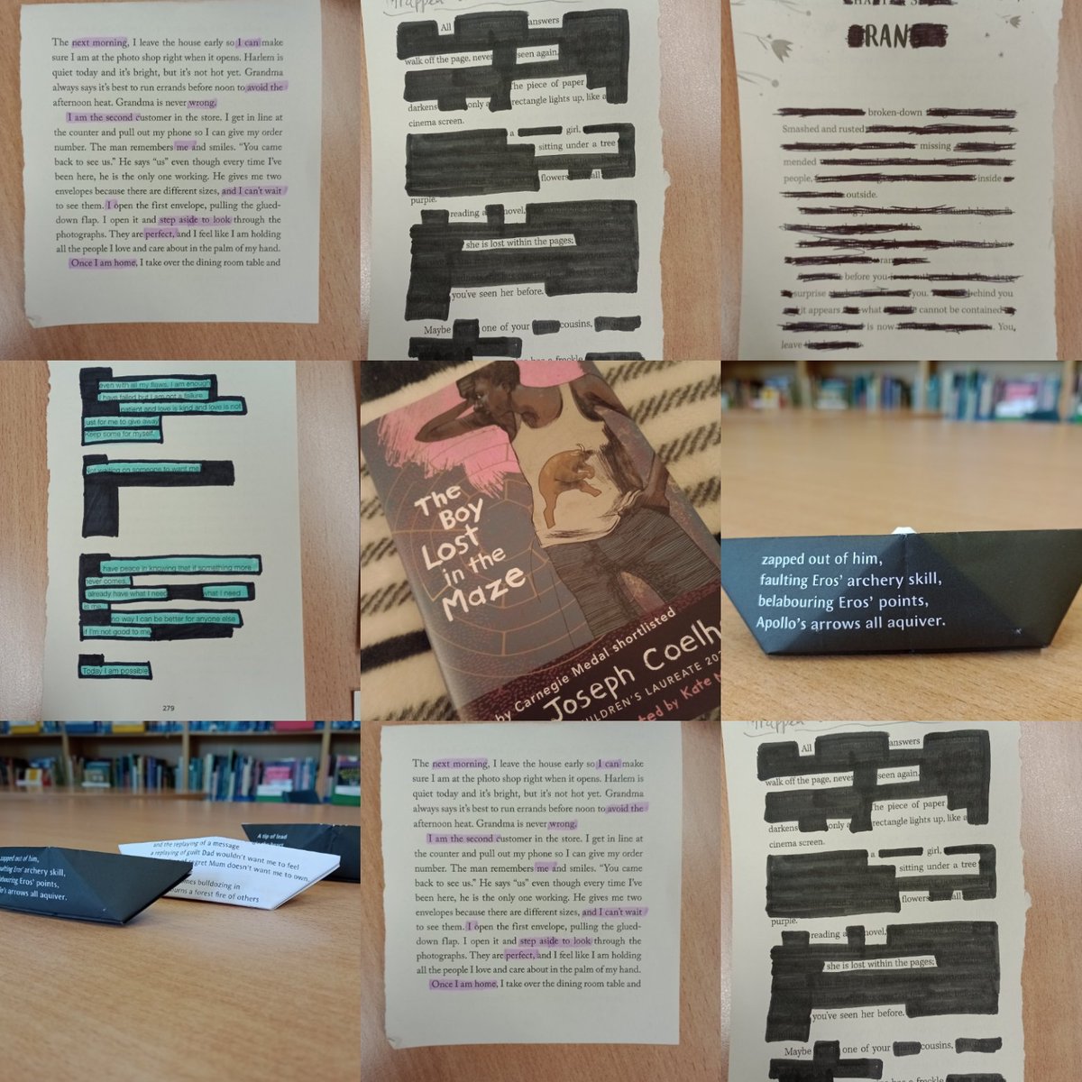 Happy #NationalPoetryDay from @kings_monkton Today, we have been making #blackoutpoems and sharing favourite lines/verses from @JosephACoelho #TheGirlWhoBecameATree using origami boats #poetry #SchoolLibraries