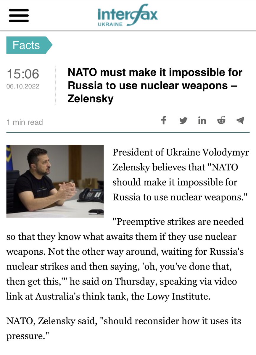 Michael Tracey (@mtracey) on Twitter photo Zelensky calling for preemptive NATO strikes on Russia Zelensky calling for preemptive NATO strikes on Russia