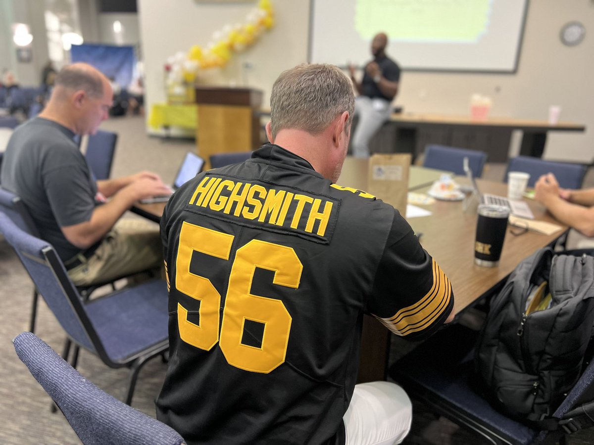 NewHanoverCoSch's tweet photo. Principals were encouraged to wear a shirt that has special meaning to them or represents their interest.

Shout out to @samkan23 for this gem!IYKYK @sjhighsmith @highsmith34 @steelers #NHCSProud https://t.co/9wKxdMOGXD