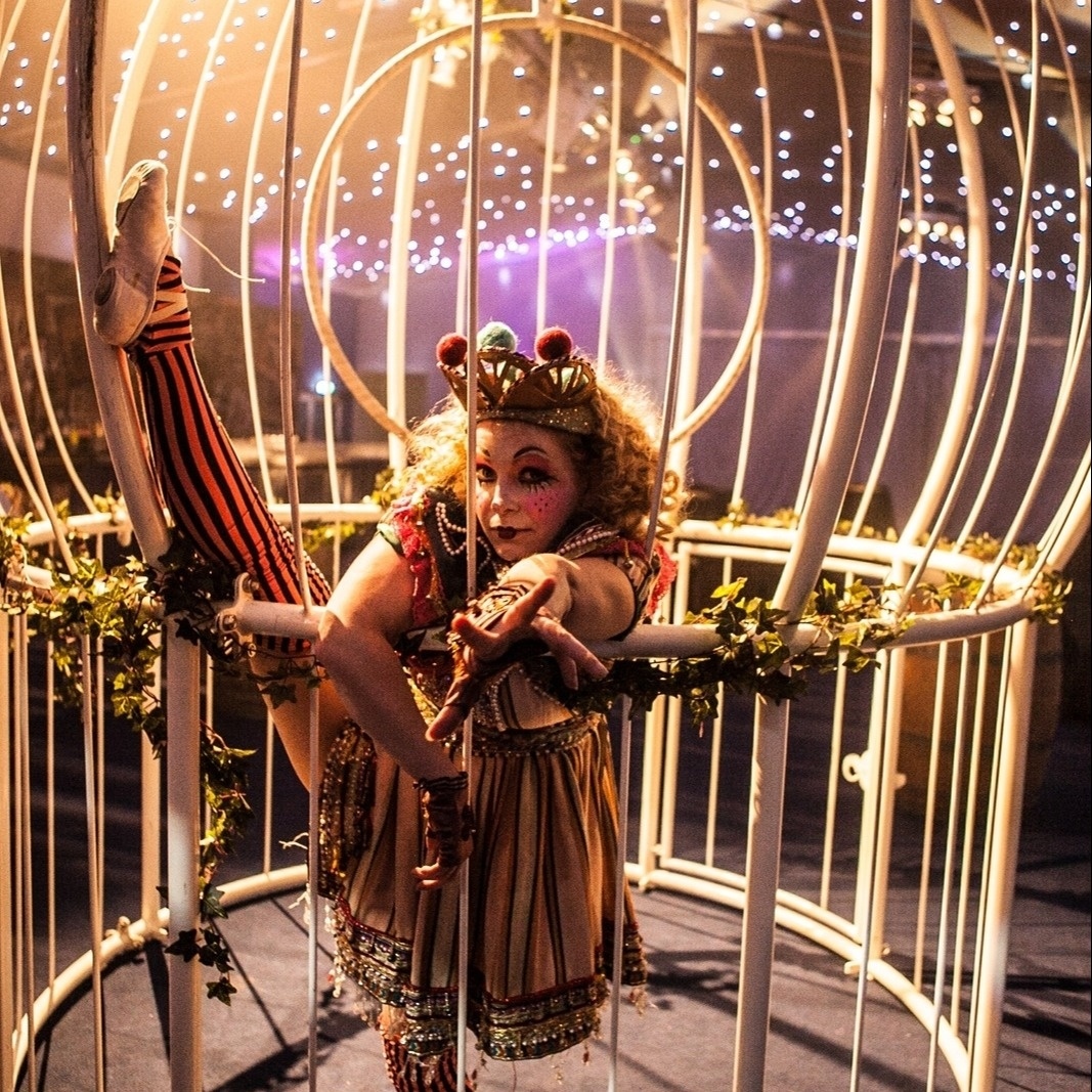 The perfect #ThrowBackThursday to welcome October in a whirlwind of Halloween themes and Christmas prep🎄👻 , with our very own Giant Birdcage will full theming and costume for a previous Twisted Christmas theme. Get in touch today: 👉 wearefullcircle.co.uk 👀🎭💃