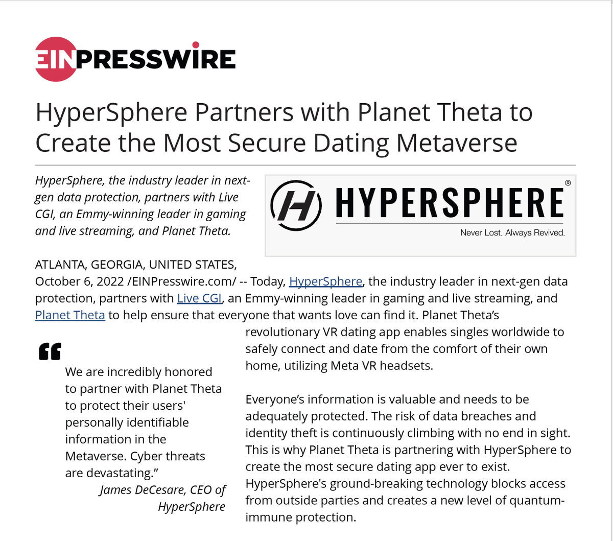 HypersphereTech's tweet photo. We are thrilled to be partnering with Live CGI and Planet Theta! #DataSecurity #Patented #PlanetTheta #LIVECGI #QuantumImmune #Metaverse
https://t.co/diCUZ0cZUh https://t.co/9bH4aoG3uV