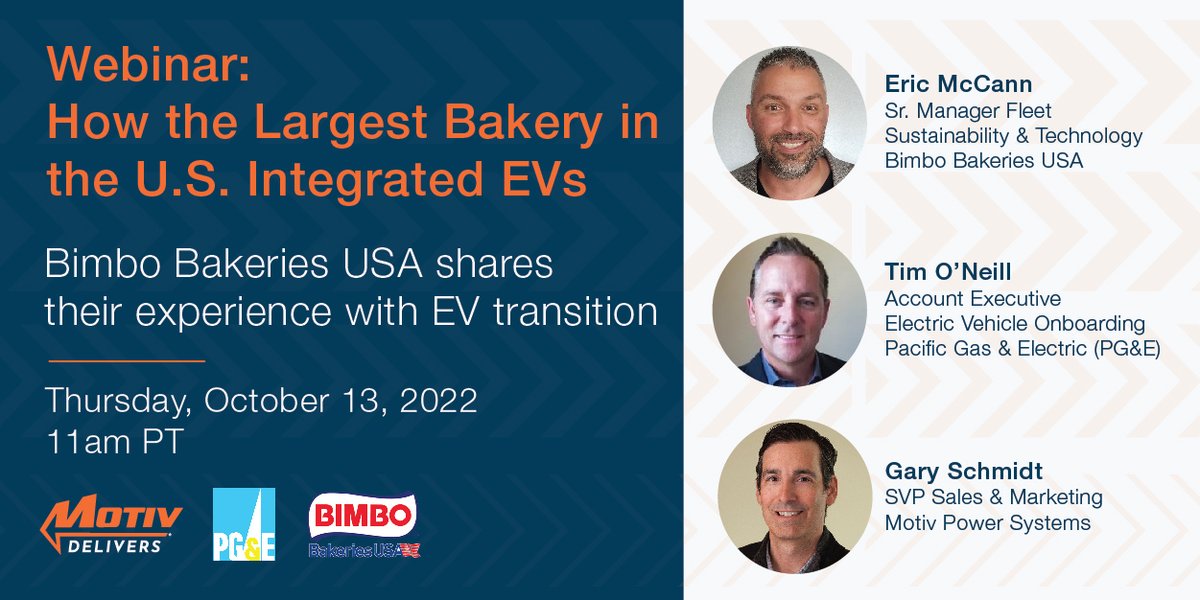 The largest USA bakery and CA's largest utility will share their lessons learned while transitioning fleets to #EVs. Join us Oct 13 with <a href="/ACTExpo/">Advanced Clean Tech News / ACT Expo</a> as Bimbo Bakeries, <a href="/PGE4Me/">Pacific Gas & Electric</a>, and <a href="/garylschmidt/">Gary Schmidt</a> of Motiv talk EVs, #incentives, and #EVSE.
subscribe.act-news.com/pge-october-20…