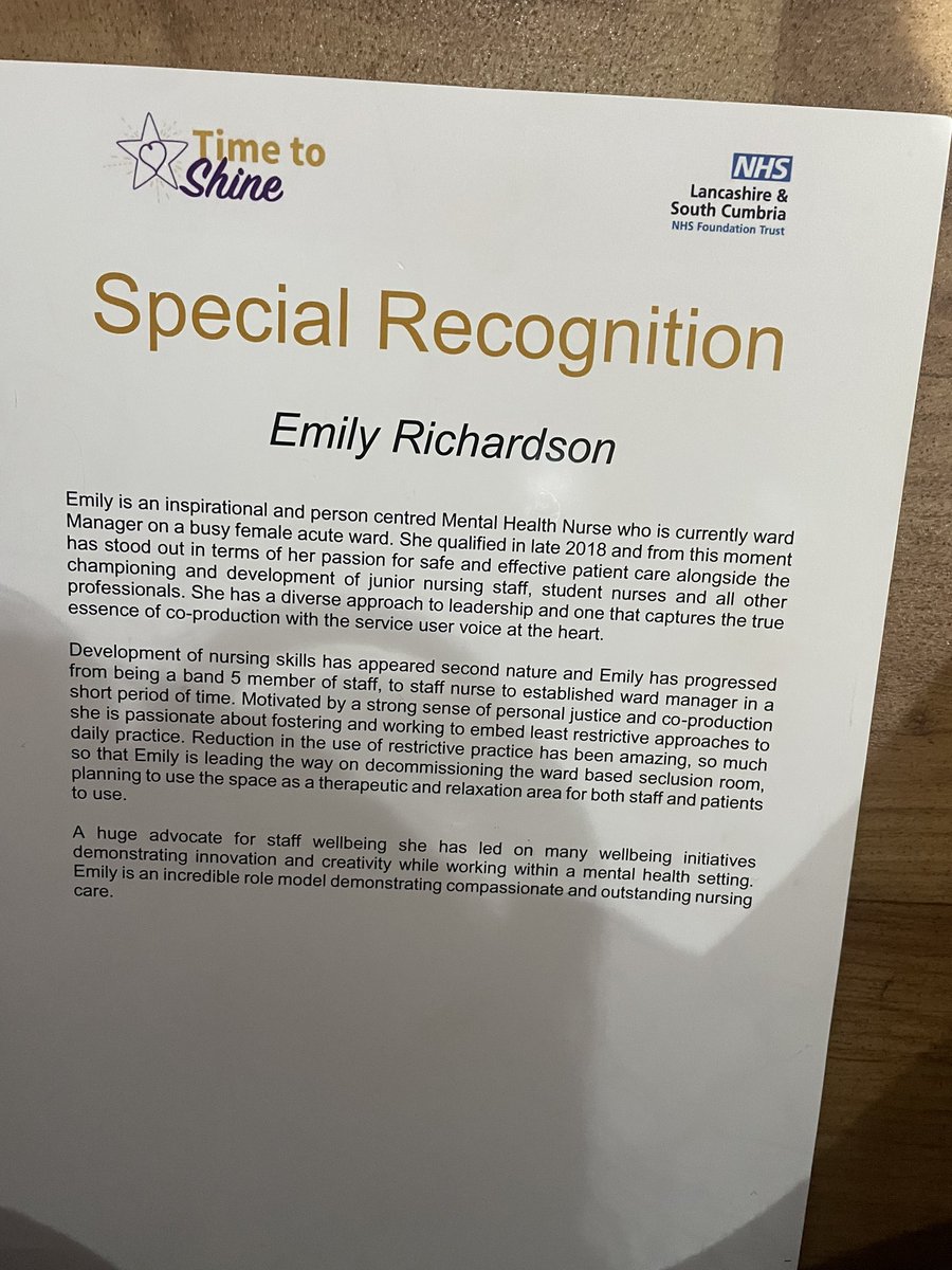 Emily_RMN's tweet photo. Truly shocked and humbled to revive this today ❤️ Thank you to the wonderful teams I have the proviligahe of working with @WeAreLSCFT #TimeToShineAwards @Lisasmi36616707 @MorettaRuss @MarkCappy84 @AbiHiltonNHS @JodieRmn @paulwhite331 https://t.co/yu8h2wLRgx