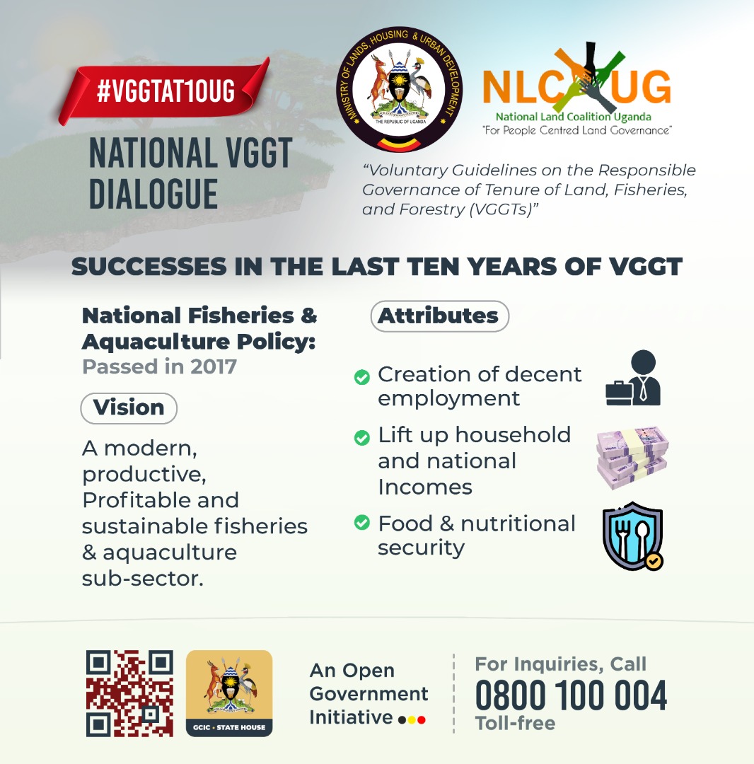 🐟ɴᴀᴛɪᴏɴᴀʟ ꜰɪꜱʜᴇʀɪᴇꜱ &amp; ᴀQᴜᴀᴄᴜʟᴛᴜʀᴇ ᴘᴏʟɪᴄʏ

A progressive National Fisheries and Aquaculture Policy was passed in 2017 and efforts are currently  underway to make required amendments to the very dated fisheries legislation.

#VGGTAt10UG