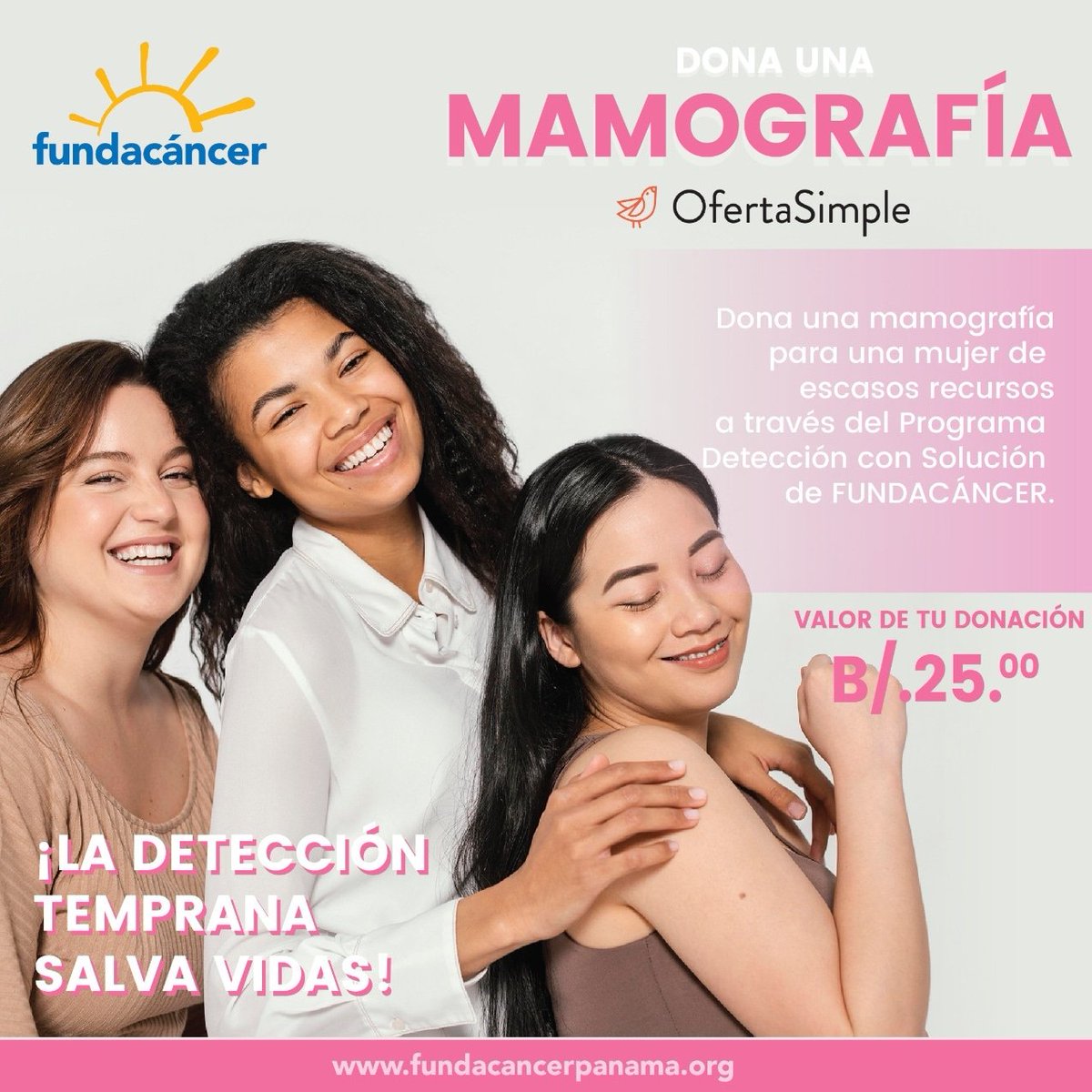 FundaCancerPTY's tweet photo. Dona una Mamografía por OfertaSimple para una mujer de escasos recursos y apoya nuestro Programa de Detección con Solución. 

"La Detección temprana, salva vidas" 💗

#panama #Fundacancer #cintarosadafundacancer #mamografia https://t.co/vIE93ZBEco