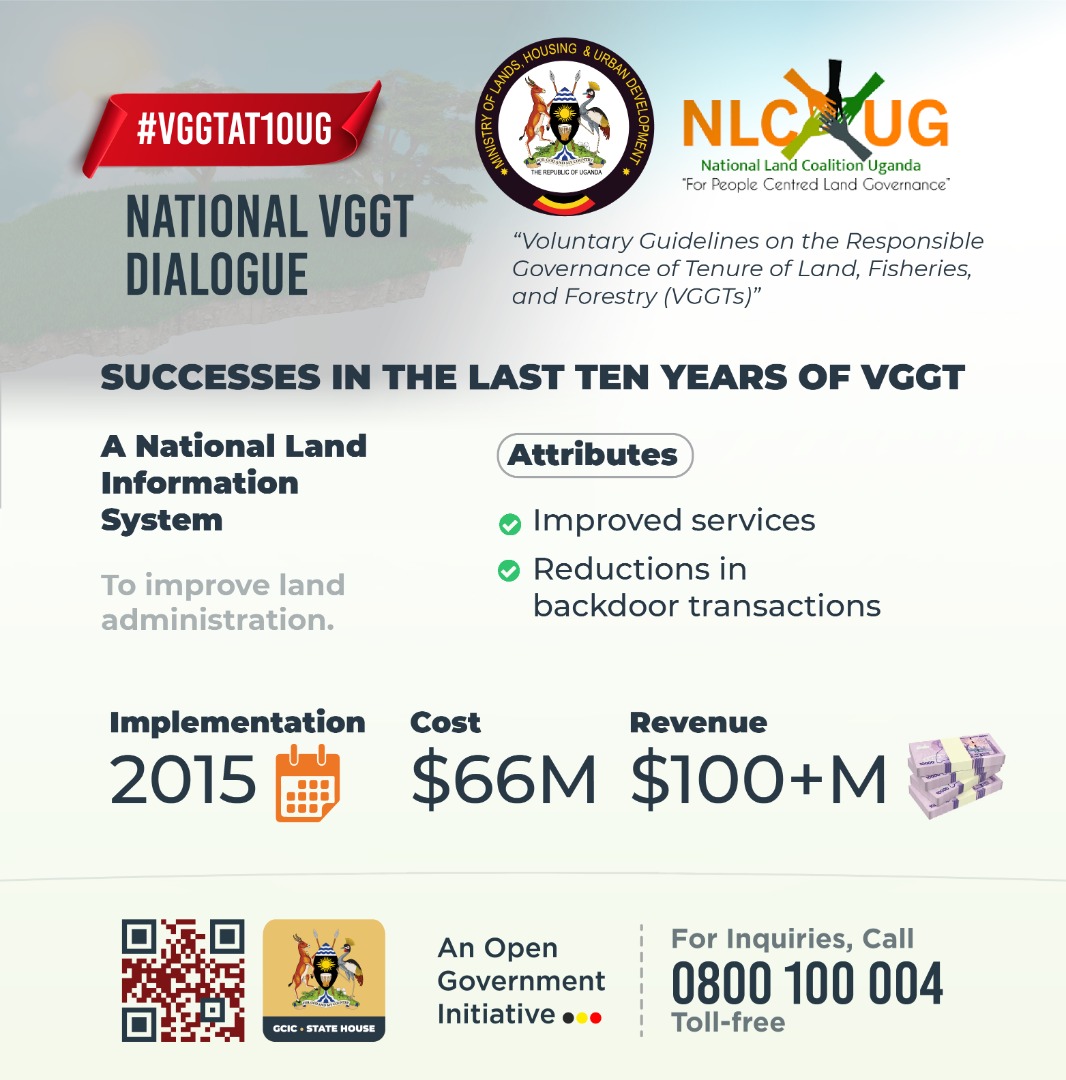 🖥️ɴᴀᴛɪᴏɴᴀʟ ʟᴀɴᴅ ɪɴꜰᴏʀᴍᴀᴛɪᴏɴ ꜱʏꜱᴛᴇᴍ

A National Land Information System was implemented from 2015 at a cost of $66 million covering mailo ownership, freehold and leases and largely in urban areas. 

#VGGTAt10UG