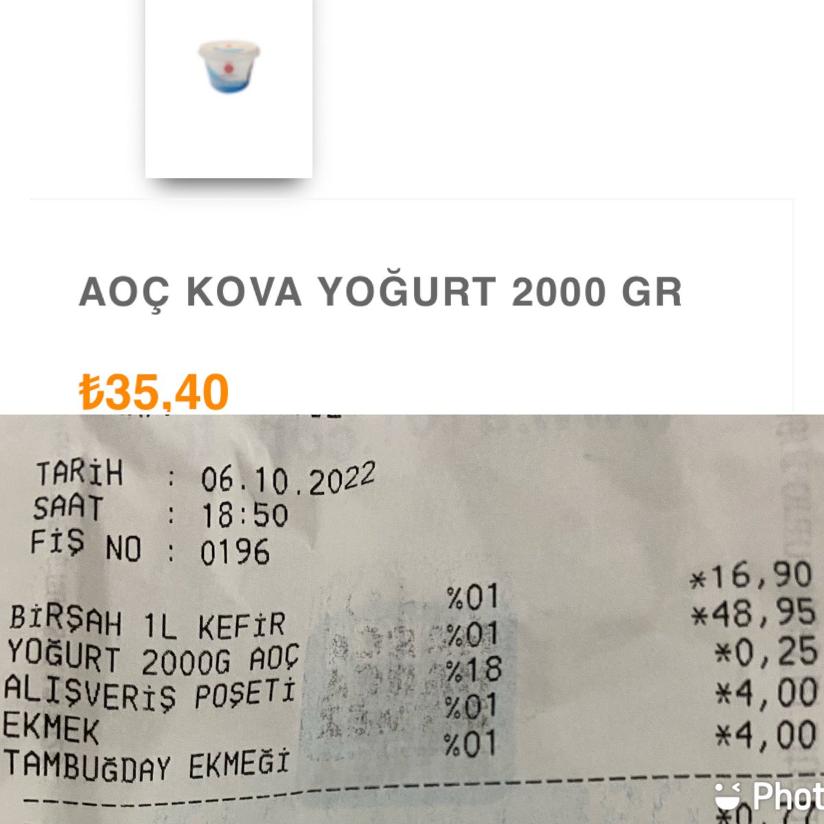 AOÇ de aynı yoğurt 35,4 ₺ den satılırken A101 de bu fiyat 48,95 farkın böylesi hakikaten harca harca bitmez bir market bu #A101 #bim #metinfeyzioğlu