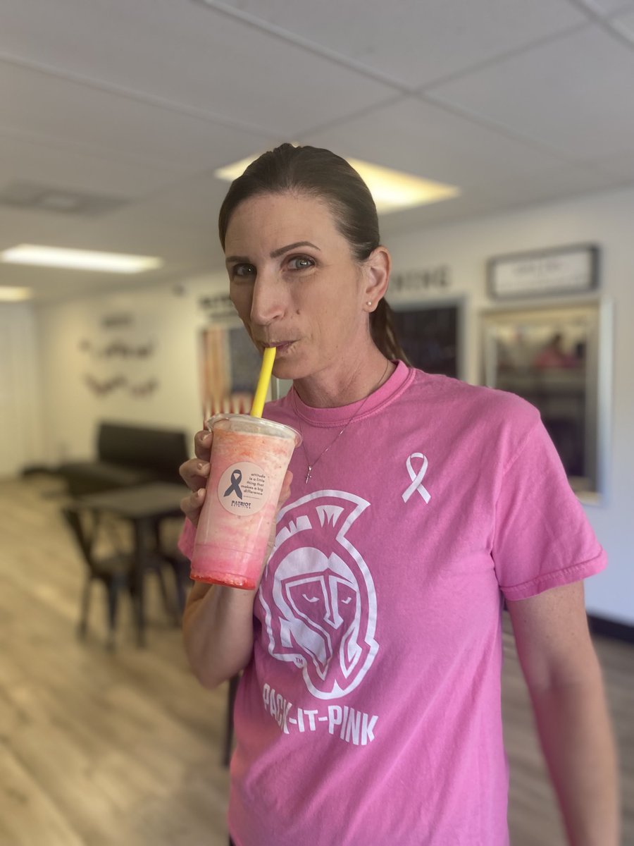CoachWolterUWF's tweet photo. We got ours. Go get yours!  Highly recommend the Strawberry Cheesecake!  Proceeds will go to Pensacola Breast Cancer Association. Visit Patriot Nutrition 4620 Woodbine Rd Pace, FL before 2 today!  #PatriotNutrition #UWFVB #PackItPink #Delicious https://t.co/3rmXdw4XVQ