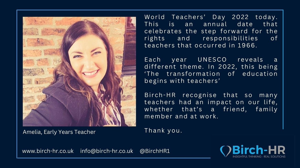 BirchHR1's tweet photo. #worldteachersday #teacher #schoolsHR #HRConsultancy https://t.co/PN6VR3Vi5J