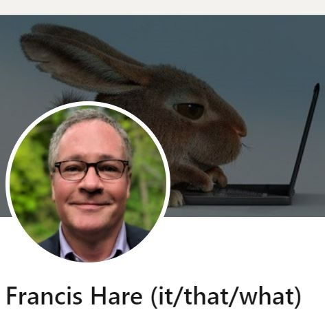 francishare's tweet photo. So an image consultant told me I needed to "get with the times" and publish my pronouns on LinkedIn. How'd I do? https://t.co/F1bNKMJr1g