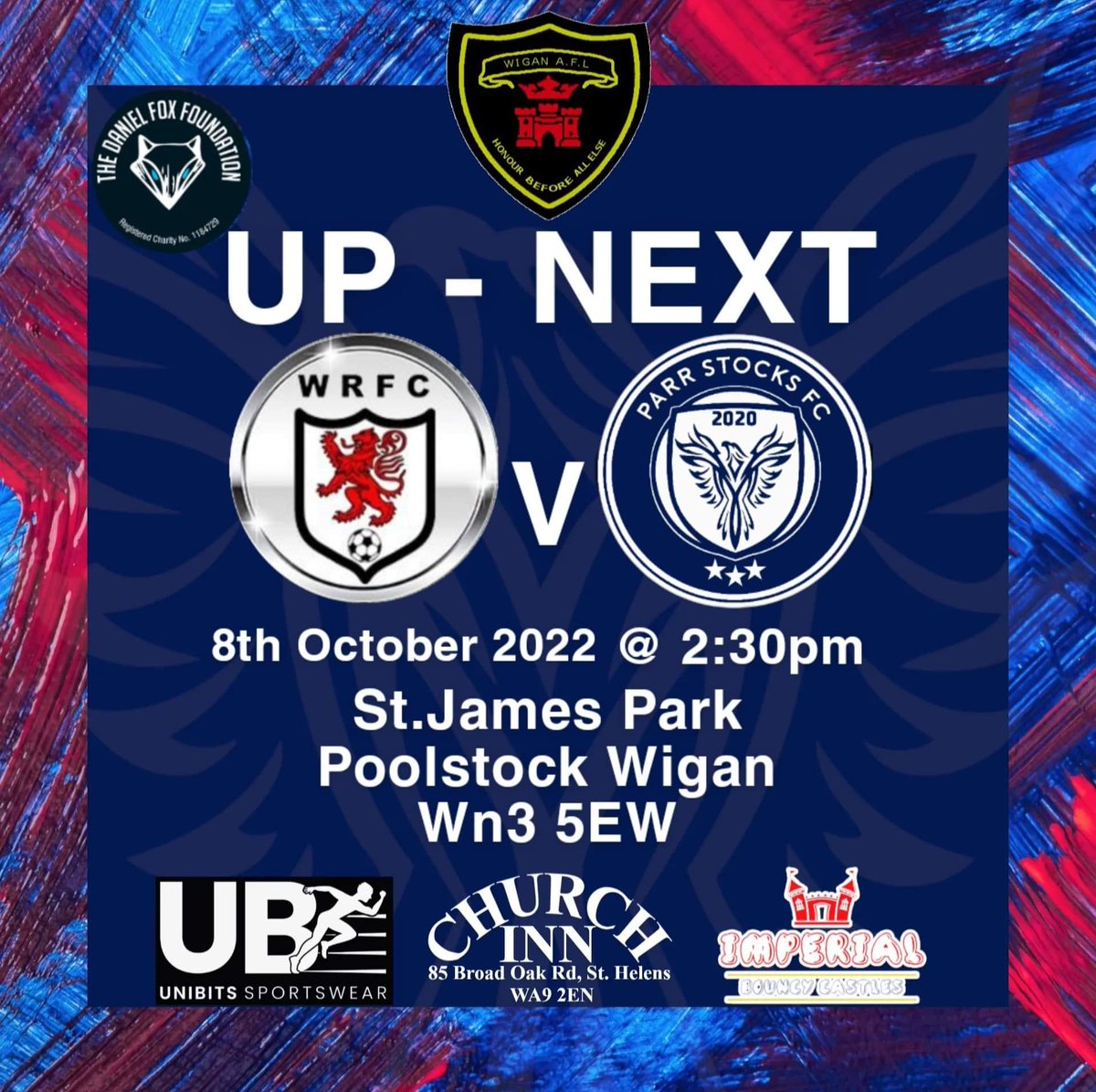 Up next 

🔥 6th game of the season 🔥

Away v <a href="/RoversWigan/">Wigan. Rovers</a> 2.30ko
Get down and support the lads

🙌 <a href="/ubsportswear/">UNIBITS Sportswear</a> 
🙌the church inn 
🙌 @DFOX_FOUNDATION
🙌ImperialBouncyCastles.co.uk