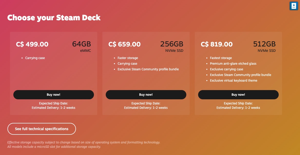 Lbabinz's tweet photo. Steam Deck can now be purchased without reservation https://t.co/G2JAMLsUA6 https://t.co/ZYdUGJDj7L