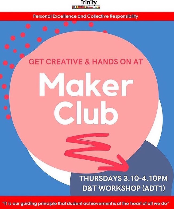 TrinitySchDT's tweet photo. Great to see so many students at Maker Club again this week! If you haven’t come along before, join us next week on Thursday from 3.10-4.10pm to get making!
#extracurricular #enrichment #clubs #makerclub https://t.co/ThXAiiWefE