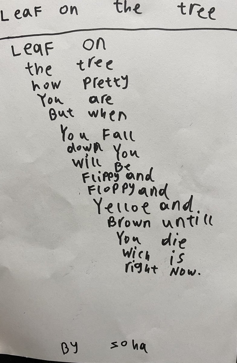 My 7 yo wrote this poem. What do you think ⁦@nktgill⁩ ? 😂