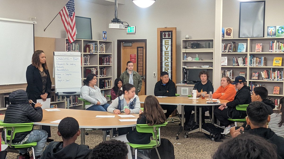 EHSLib's tweet photo. Dr. Tammy Campbell ran a great listening session this morning to collect Cascade and EHS student input for the superintendent selection process. @EpsLibraries @plainsmenpride #studentvoice https://t.co/puv8mJEQAB