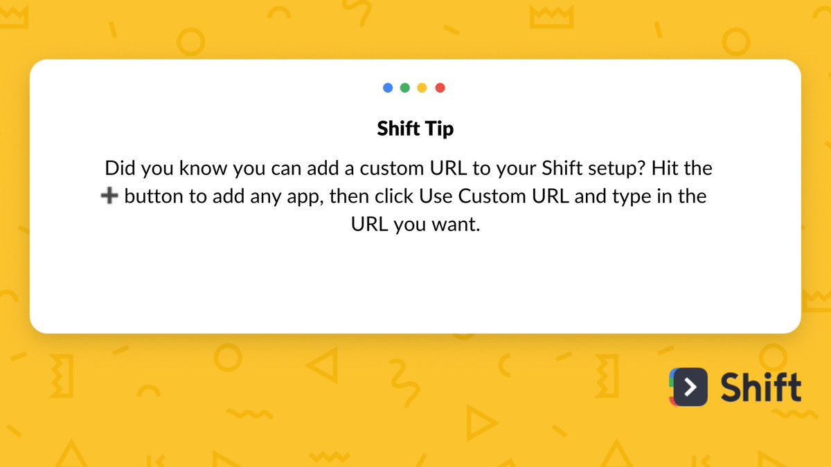 shiftbrowser's tweet image. Use the custom URL option available for any supported Shift app to add your most-used websites and custom apps to your Shift setup. Head to our link in bio for more information!
.
.
.
#shifttips #productivity #appsforwork #productivework #marketing #shift