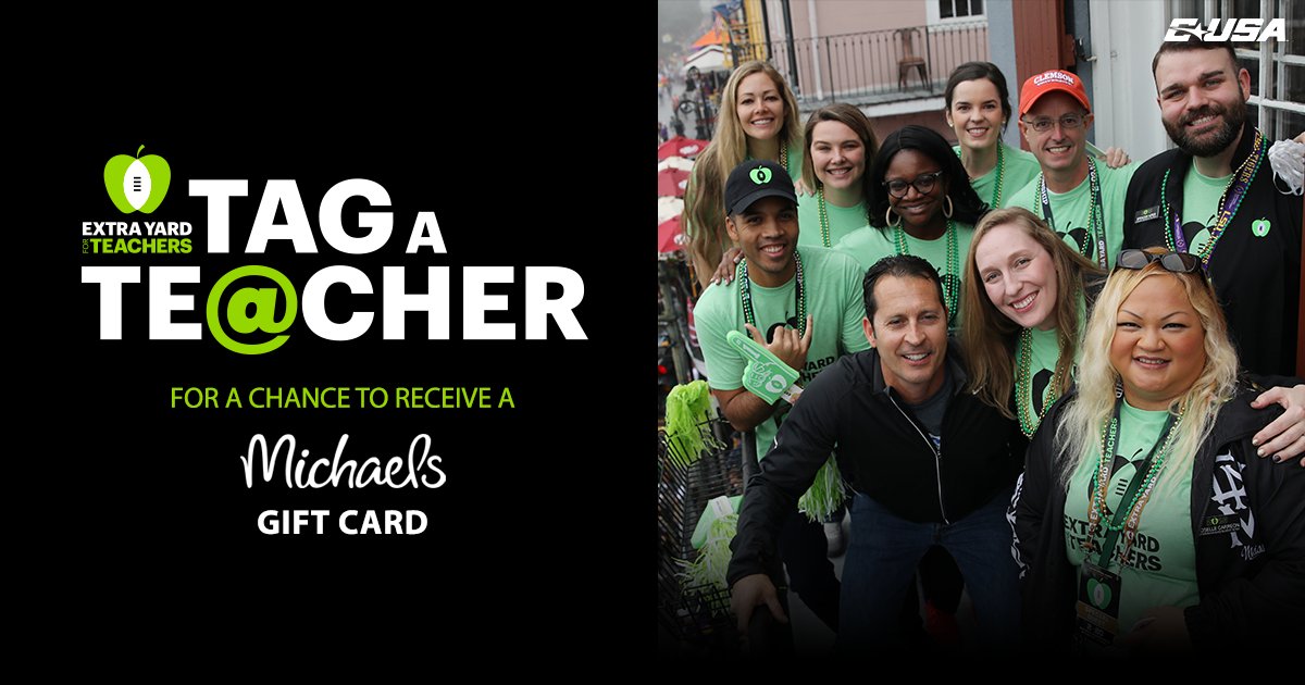 ConferenceUSA's tweet photo. 🍏 𝗧𝗔𝗚 𝗔 𝗧𝗘𝗔𝗖𝗛𝗘𝗥 🍏

Just 5 more chances to tag a deserving teacher for a chance to win $300! Tag an educator below 👇 and get them entered to win 🎉

#TagATeacher | #CFPExtraYard https://t.co/ZPNG6kWEd9
