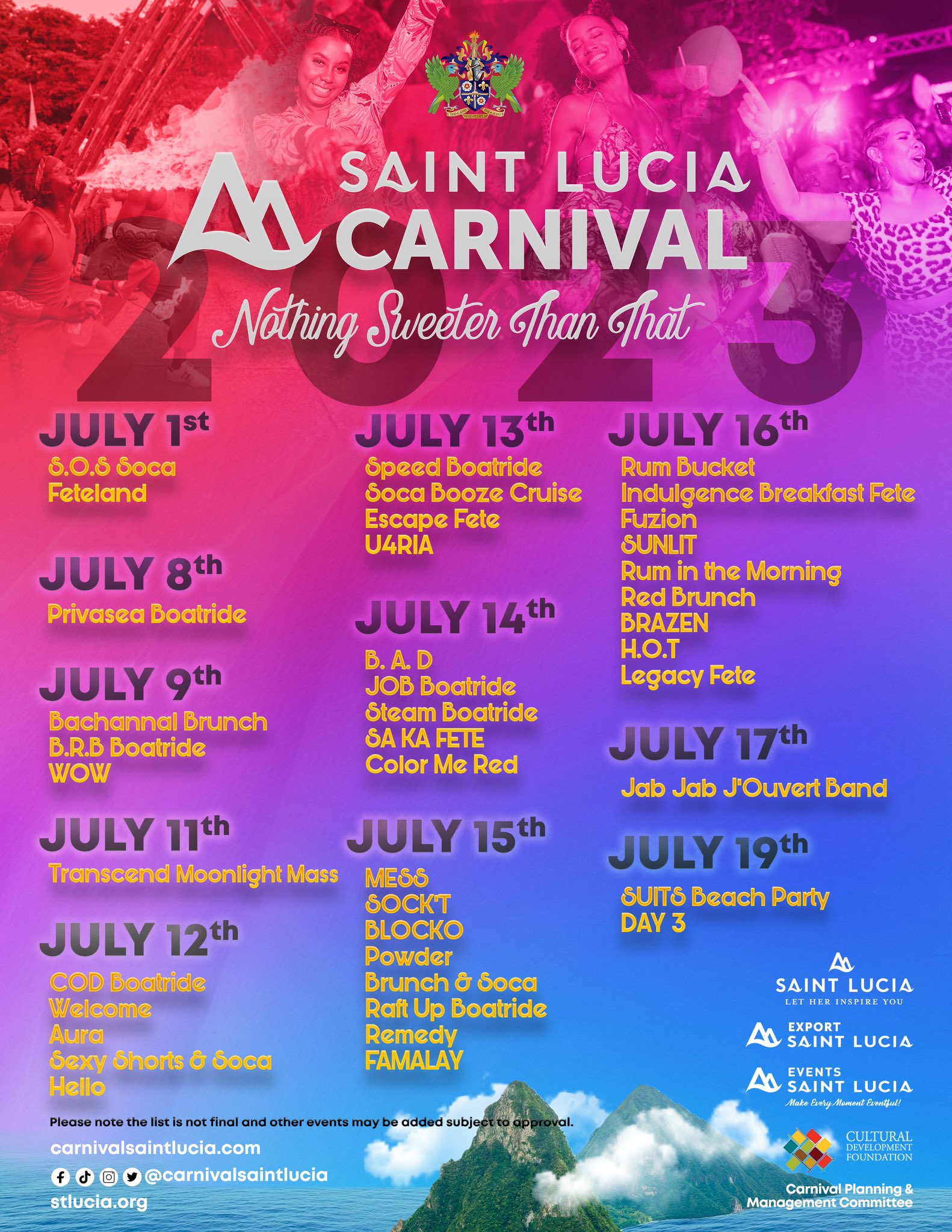 Carnival Saint Lucia on Twitter "OFFICIAL CALENDAR OF EVENTS FOR SAINT
