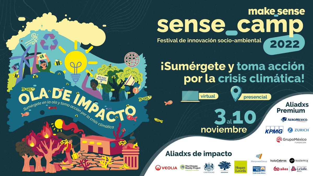 📢¡Ya está aquí el sense_camp 2022: Festival de innovación socio-ambiental! 🌊 ¡Sé parte de la #OlaDeImpacto!

Del 3 al 10 de noviembre sumérgete en las profundidades de la crisis climática y explora soluciones colectivamente 🙌

Regístrate gratis aquí 🏄‍♀️ sensecamplatam.com