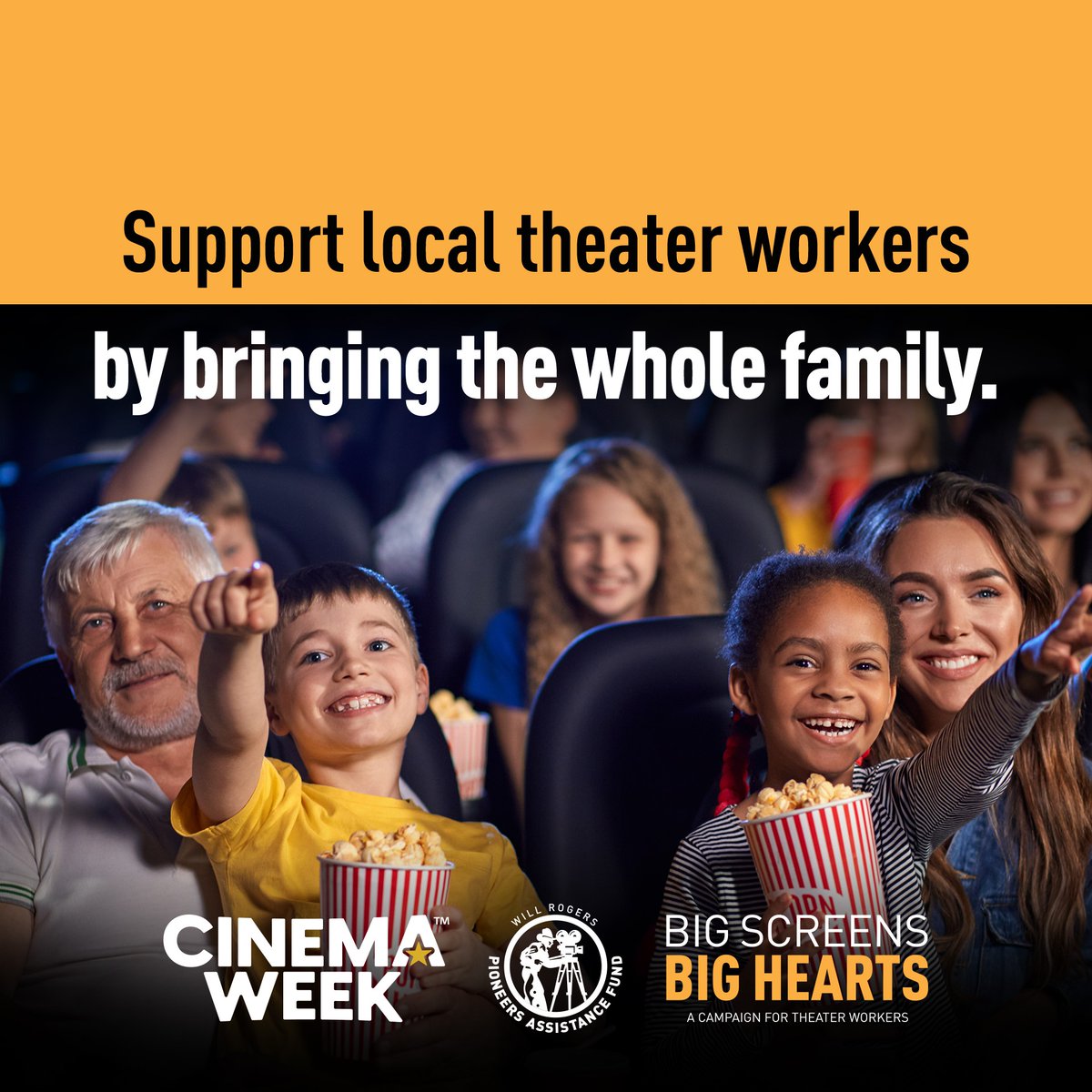 #cinemaweek starts tomorrow, and we're so excited to get back to the theater experience! Enjoy some family time at the movies from Oct. 7 - Oct. 13 &amp; support local theater workers.

Visit cinemaweekmerch.com to show your Cinema Week spirit and support the PAF!